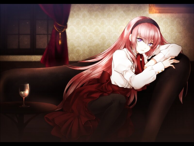 Pink-haired Girl on Couch — Red