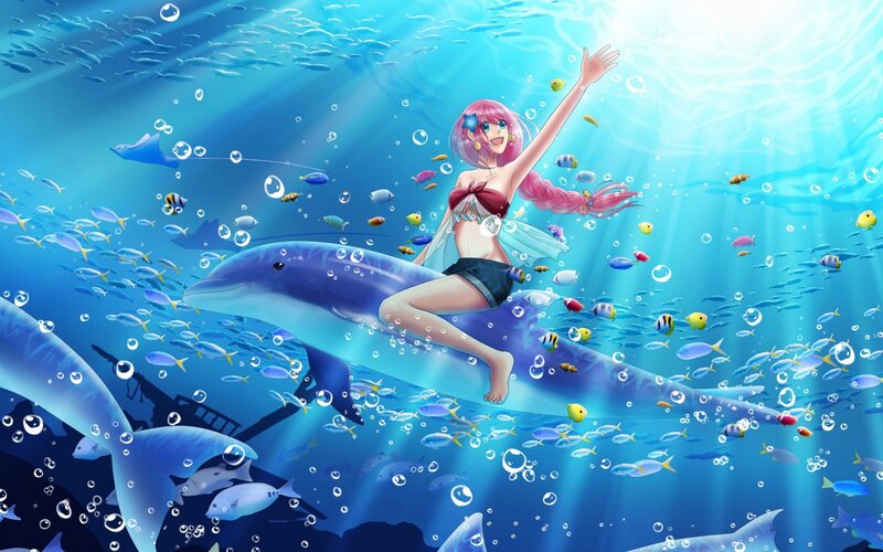 Pink-haired Girl on Dolphin