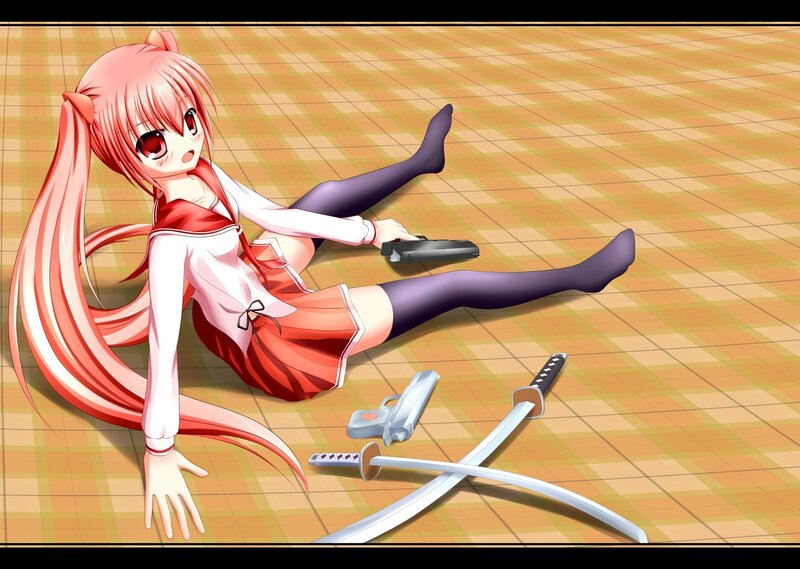 Pink-haired Girl on Floor — Red