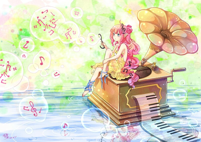 Pink-haired Girl on Gramophone