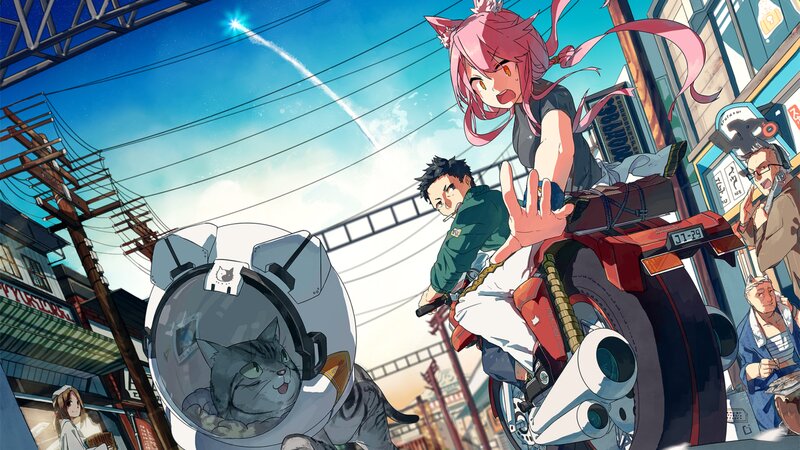 Pink-haired Girl on Motorcycle — Blue, Dynamic