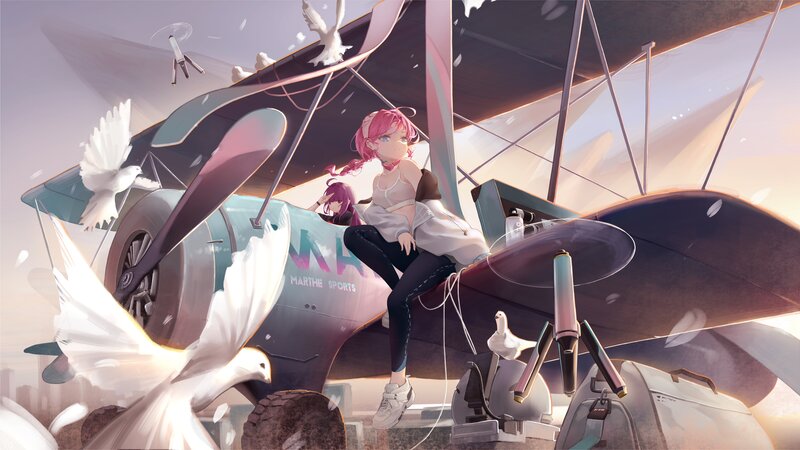 Pink-haired Girl on Plane