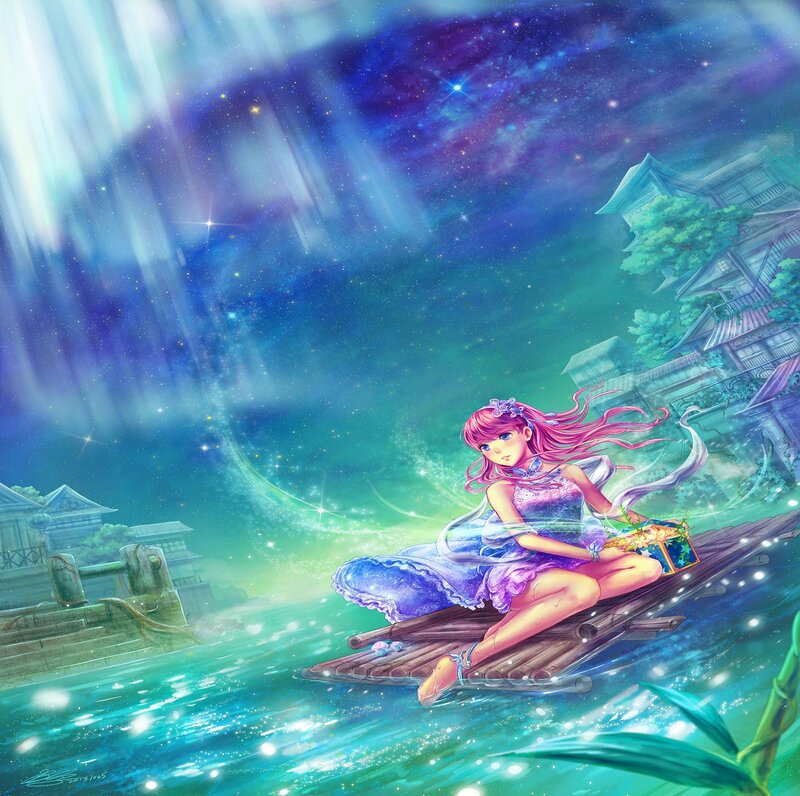 Pink-haired Girl on Raft