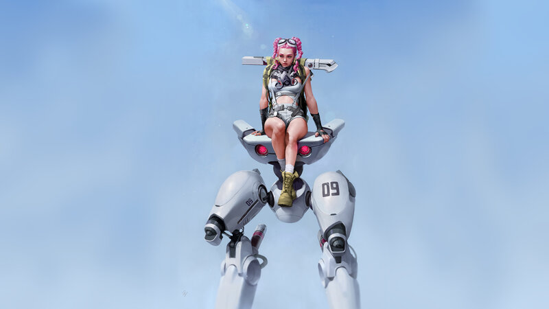 Pink-haired Girl on Robot
