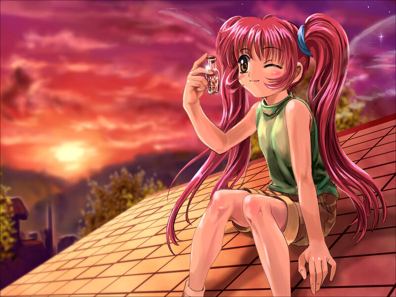 Pink-haired Girl on Roof