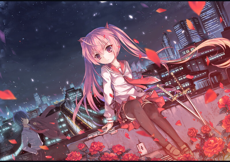 Pink-haired Girl on Rooftop — Pink