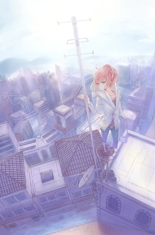 Pink-haired Girl on Rooftop — Purple