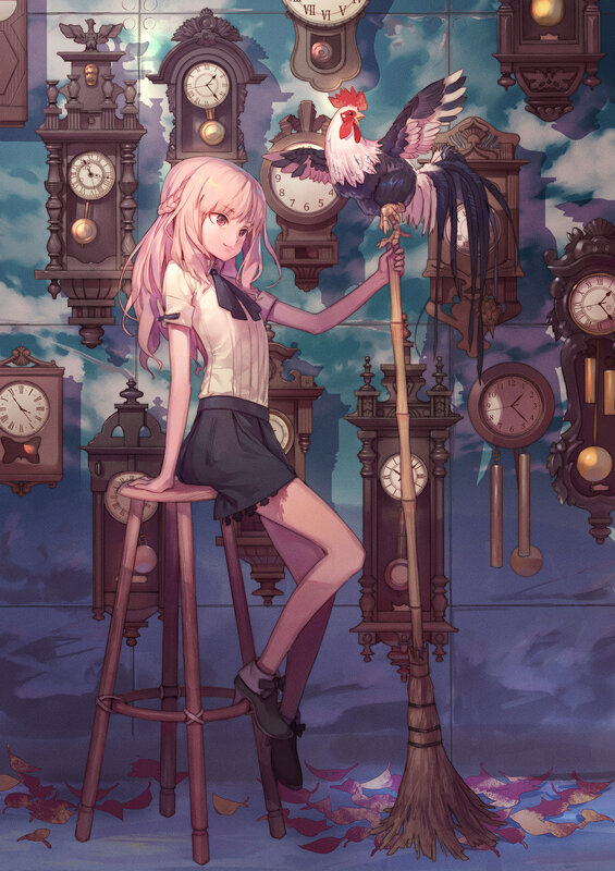 Pink-haired Girl on Stool