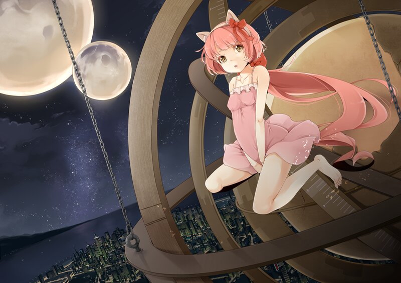 Pink-haired Girl on Swing — Pink, Serene