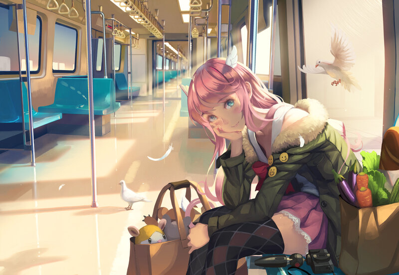 Pink-haired Girl on Train