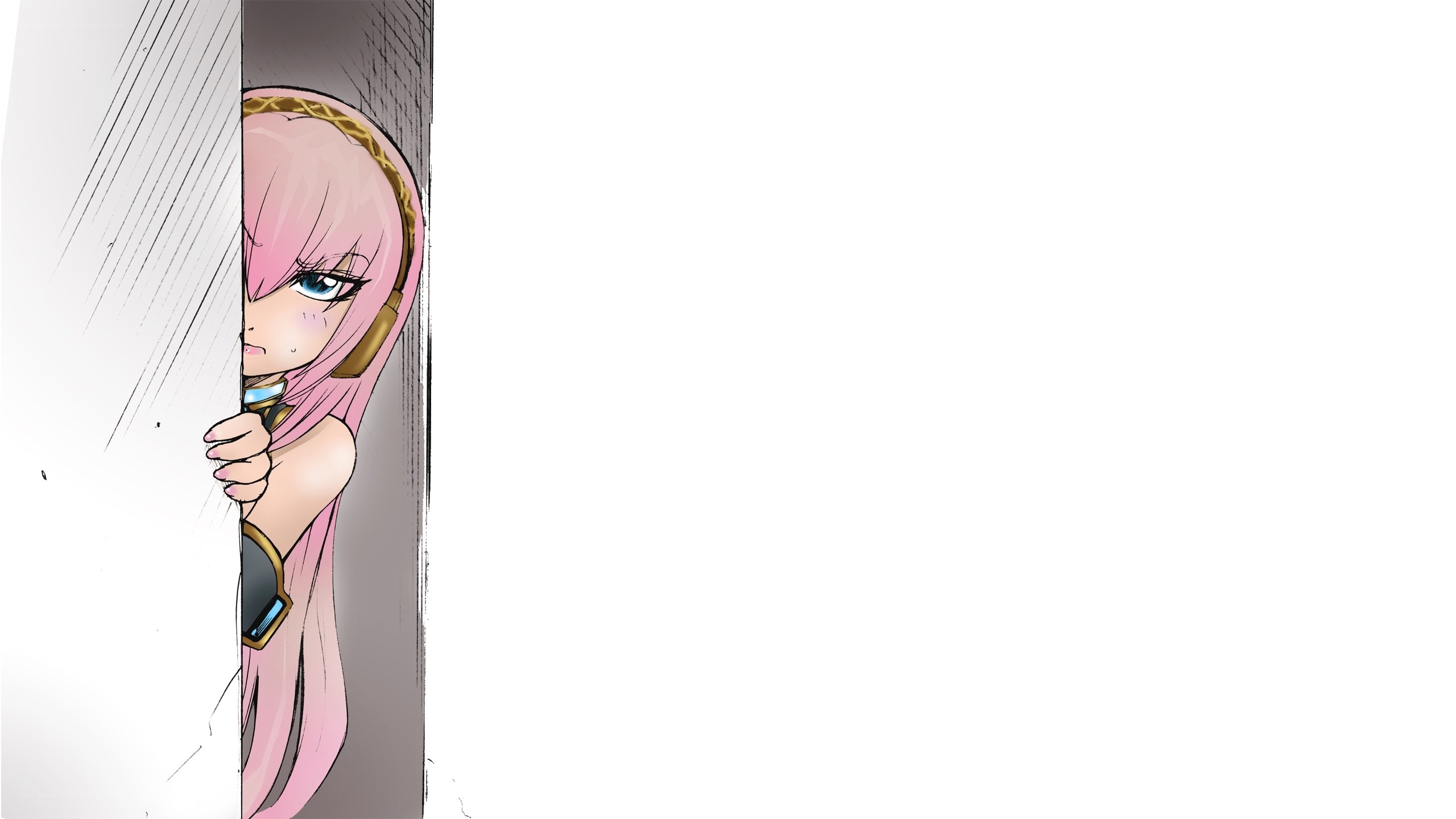 pink-haired girl peeking