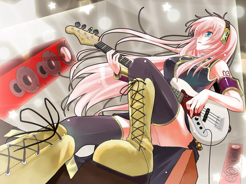 Pink-haired Girl Playing Bass