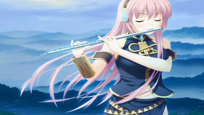 Pink-haired Girl Playing Flute — Blue