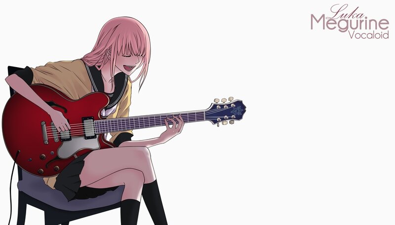 Pink-haired Girl Playing Guitar — Red, Focused