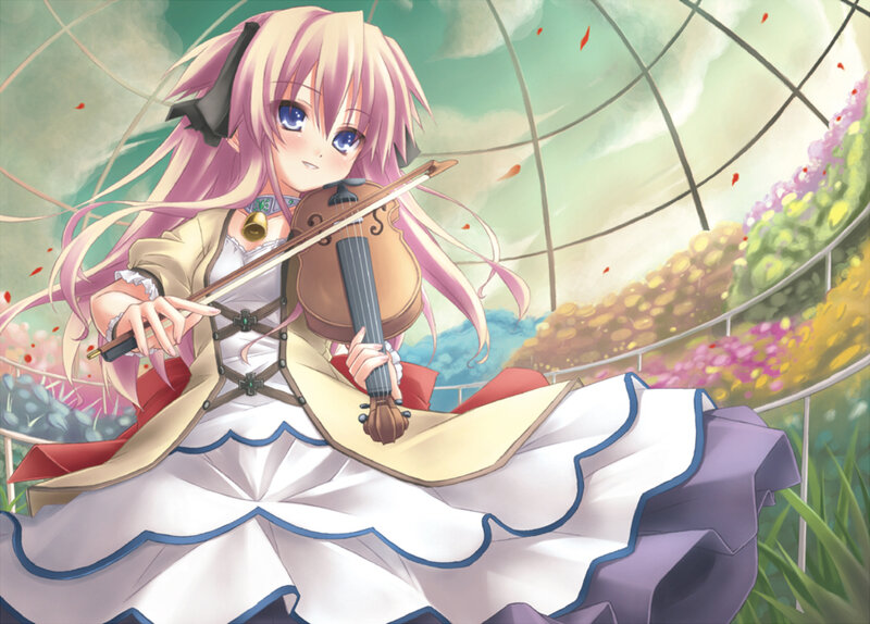 Pink-haired Girl Playing Violin — Pink, Serene