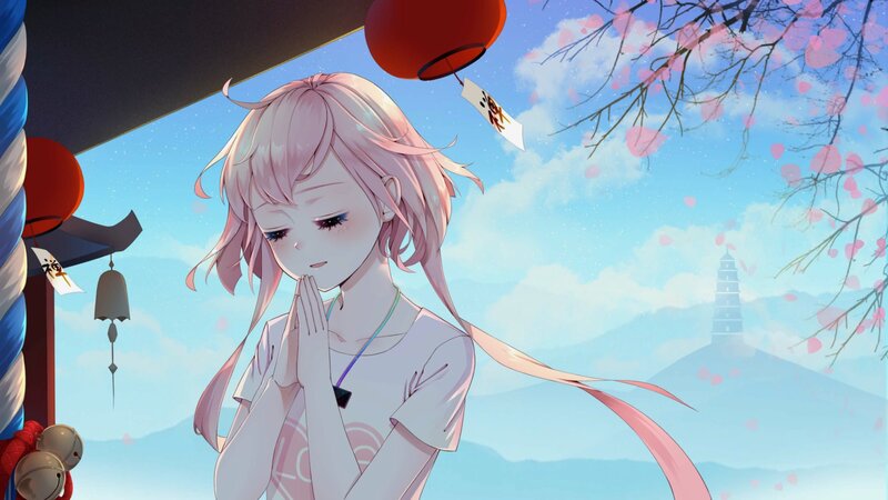 Pink-haired Girl Praying — Blue