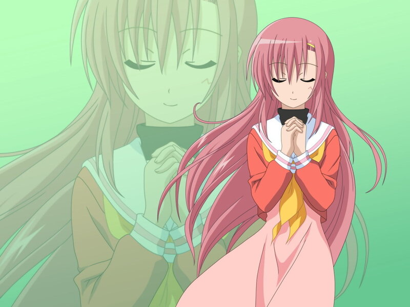 Pink-haired Girl Praying — Green