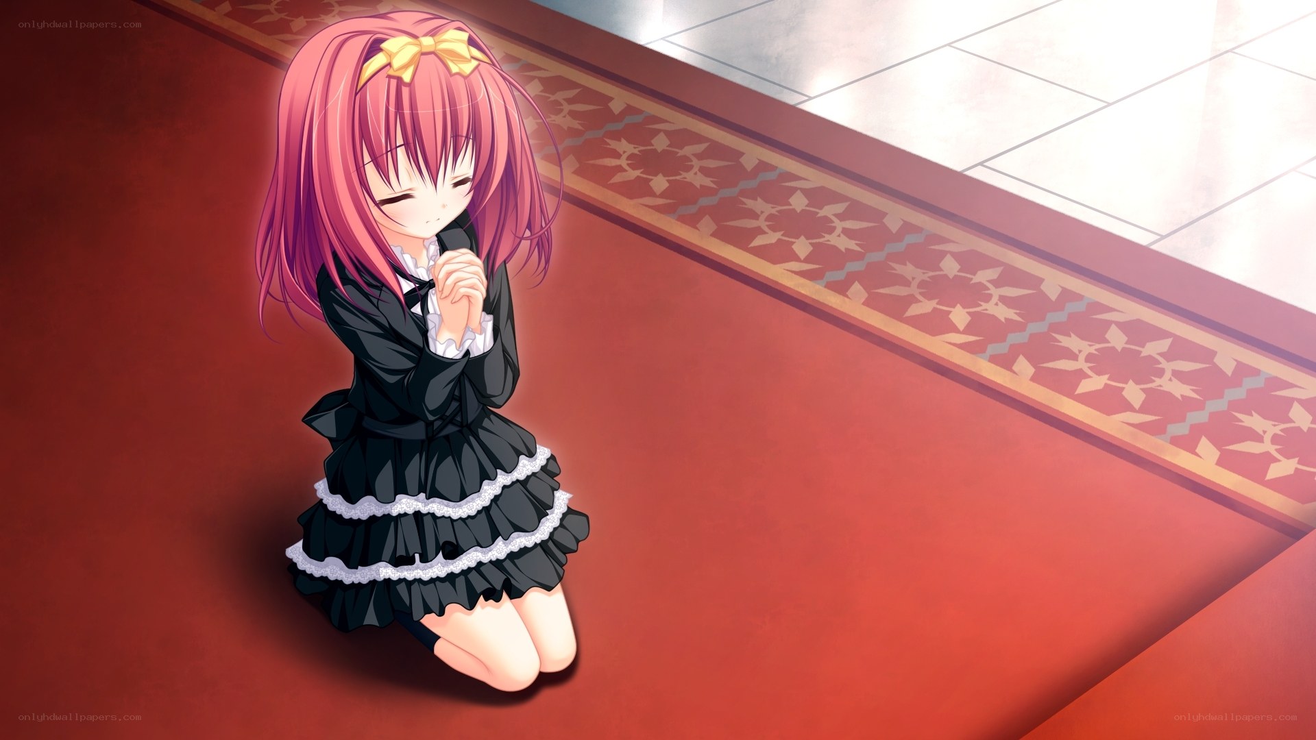 pink-haired girl praying