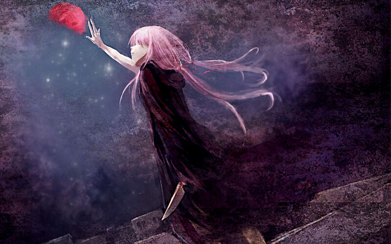 Pink-haired Girl Reaching — Purple, Dramatic