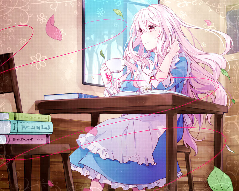 Pink-haired Girl Reading — Blue
