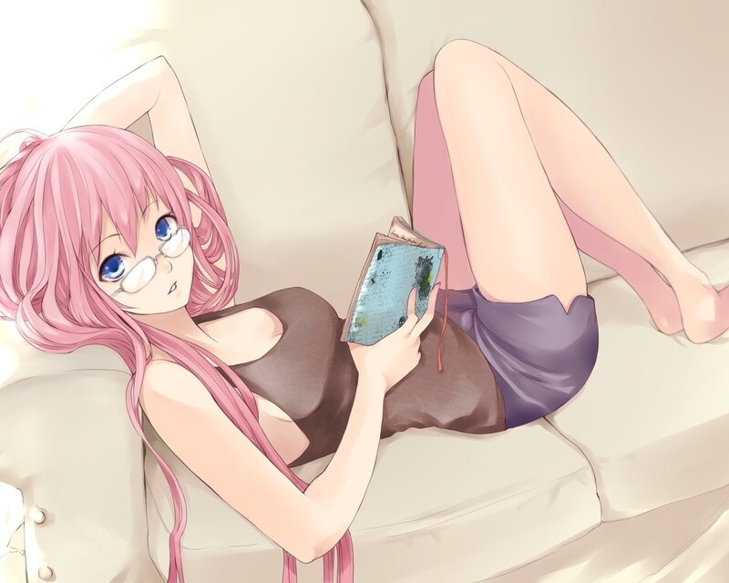 pink-haired girl reading book