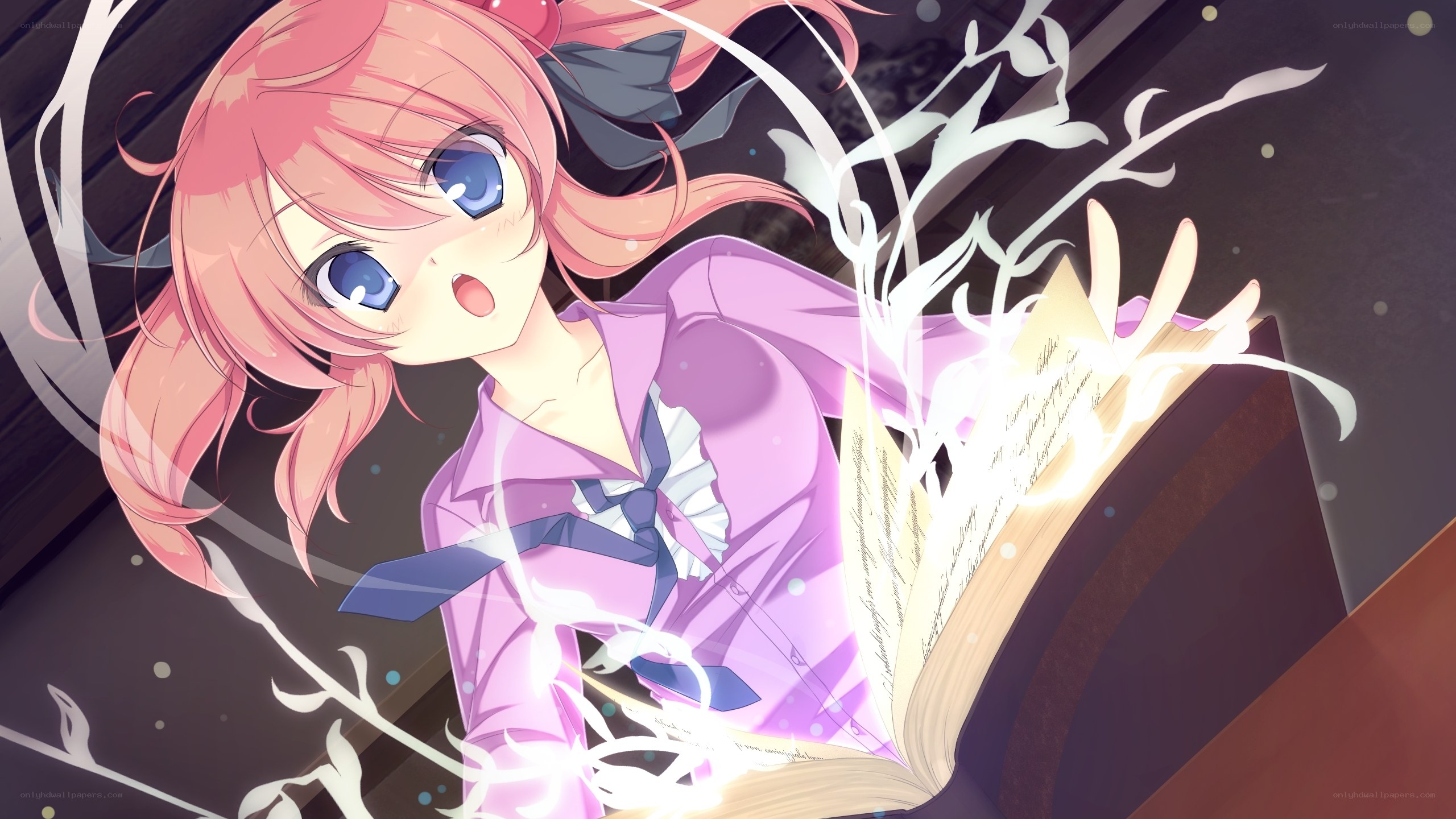 pink-haired girl reading book