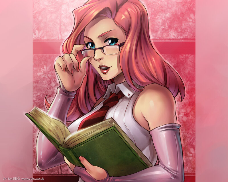 pink-haired girl reading book