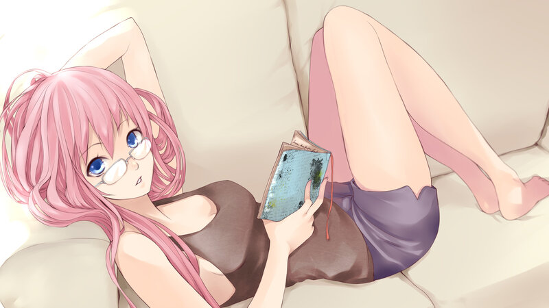 pink-haired girl reading book
