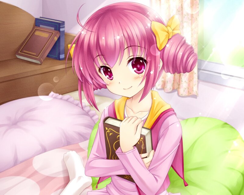 Pink-haired Girl Reading — Pink, Calm, Morning, Anime