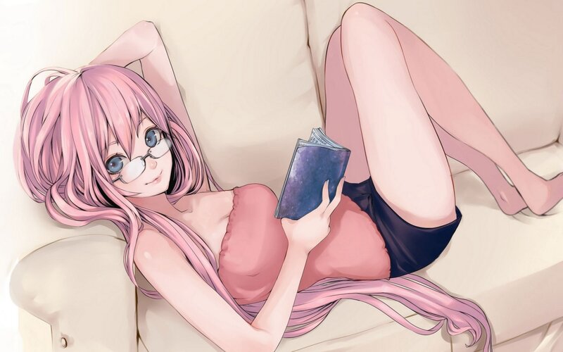 Pink-haired Girl Reading — Pink, Relaxed, Anime