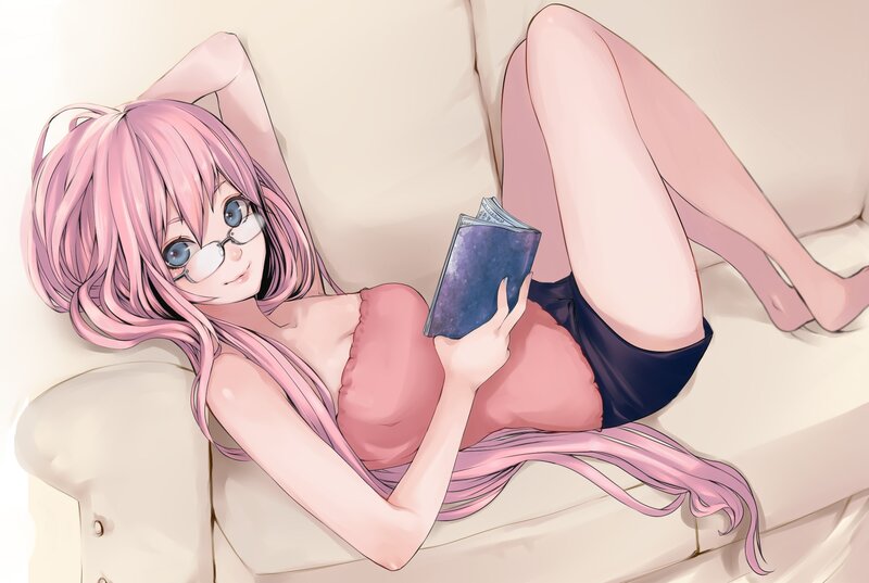 Pink-haired Girl Reading — Pink, Relaxed