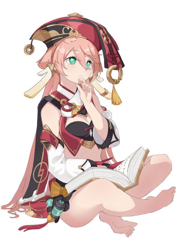 Pink-haired Girl Reading — Red