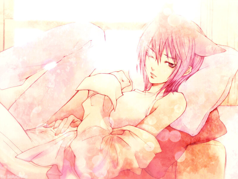 pink-haired girl resting