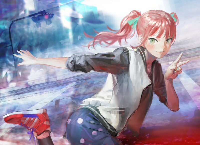 Pink-haired Girl Running — Red