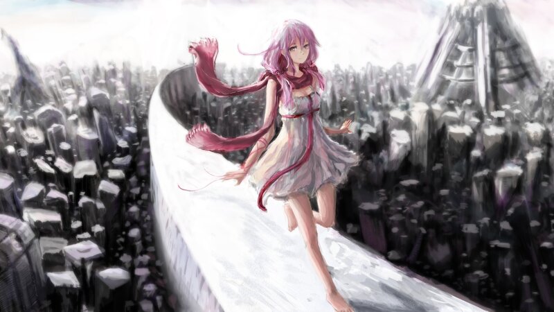 Pink-haired Girl Running — White, Dramatic, Digital Art, Scarf