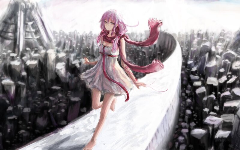 Pink-haired Girl Running — White, Dramatic, Digital Art