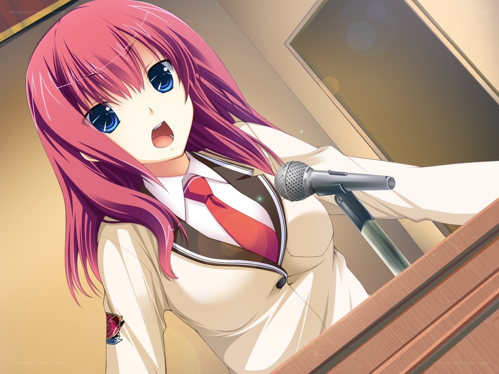pink-haired girl singing