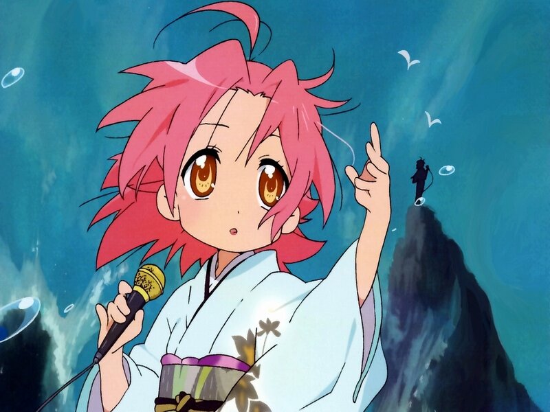Pink-haired Girl Singing — Blue, Serene