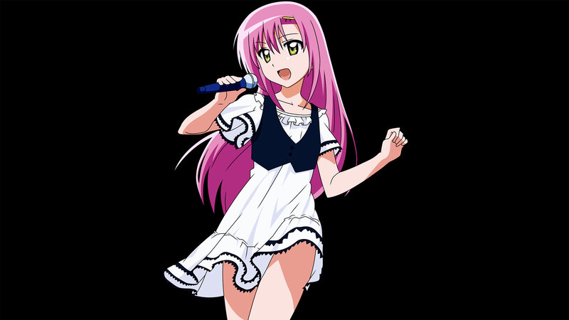 Pink-haired Girl Singing — Pink, Energetic, Anime, Microphone, Dress