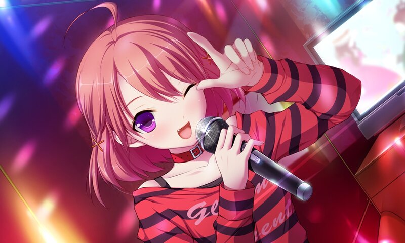 Pink-haired Girl Singing — Red