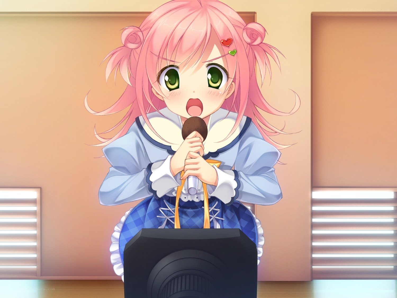 pink-haired girl singing