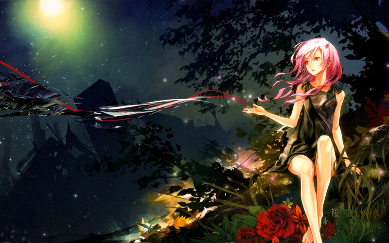Pink-haired Girl Sitting — Black, Serene