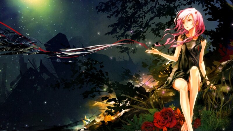 Pink-haired Girl Sitting — Black