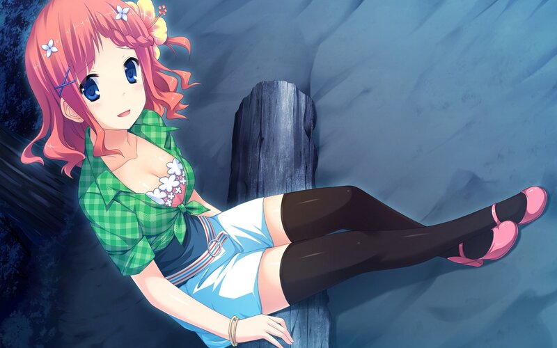 Pink-haired Girl Sitting — Blue, Calm