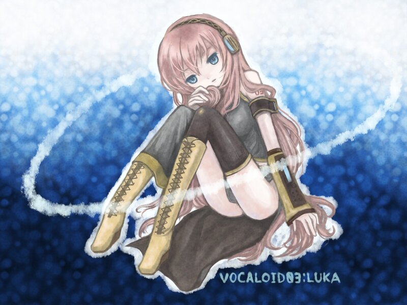 Pink-haired Girl Sitting — Blue, Dreamy