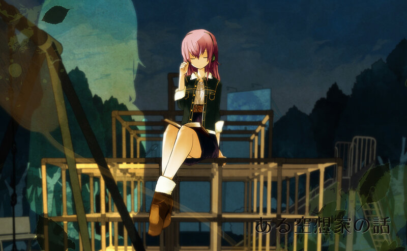 Pink-haired Girl Sitting — Blue, Melancholic