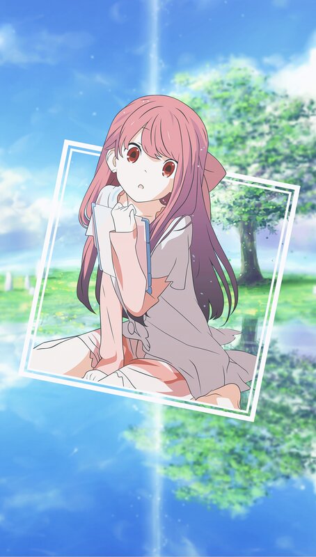 Pink-haired Girl Sitting — Blue, Serene, Afternoon, Anime, Book