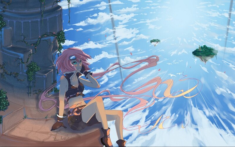 Pink-haired Girl Sitting — Blue