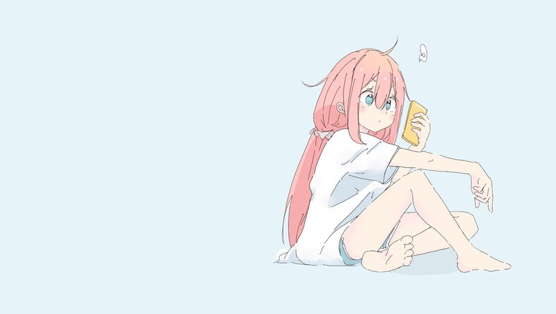 Pink-haired Girl Sitting — Light Blue