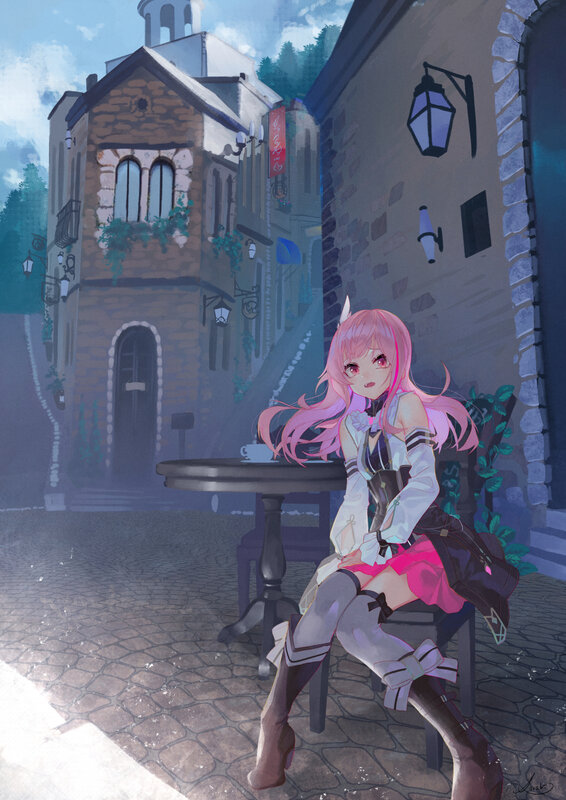 Pink-haired Girl Sitting — Pink, Calm, Afternoon, Digital Art